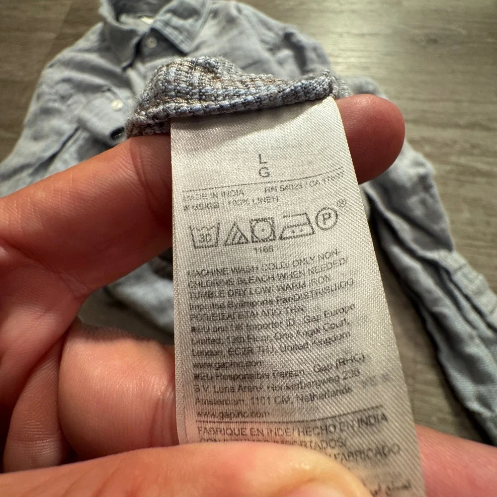 Banana Republic Shirt Mens L Blue Gray Kint 100% Linen Vacation Costal Casual